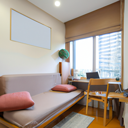 תמונה של חדר קומפקטי עם ספת מיטה מסוגננת, המדגימה יעילות שטח.